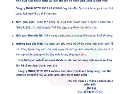 THÔNG BÁO NGHỈ LỄ GIỖ TỔ HÙNG VƯƠNG