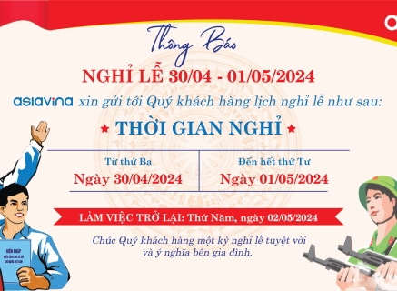 THÔNG BÁO LỊCH NGHĨ LỄ 30/4 - 01/05/2024