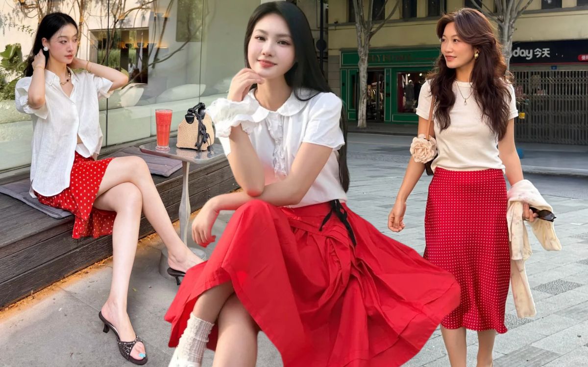 Công thức phối đồ quốc dân: Áo trắng và chân váy đỏ trông như 